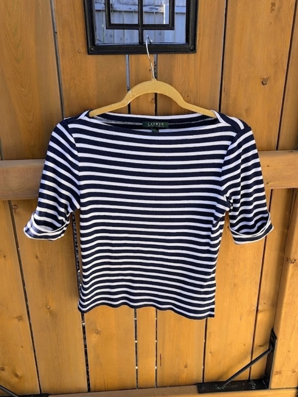 Lauren Ralph Lauren Navy Striped Boatneck Top Coastal Grandmother Nautical S - Picture 4 of 10
